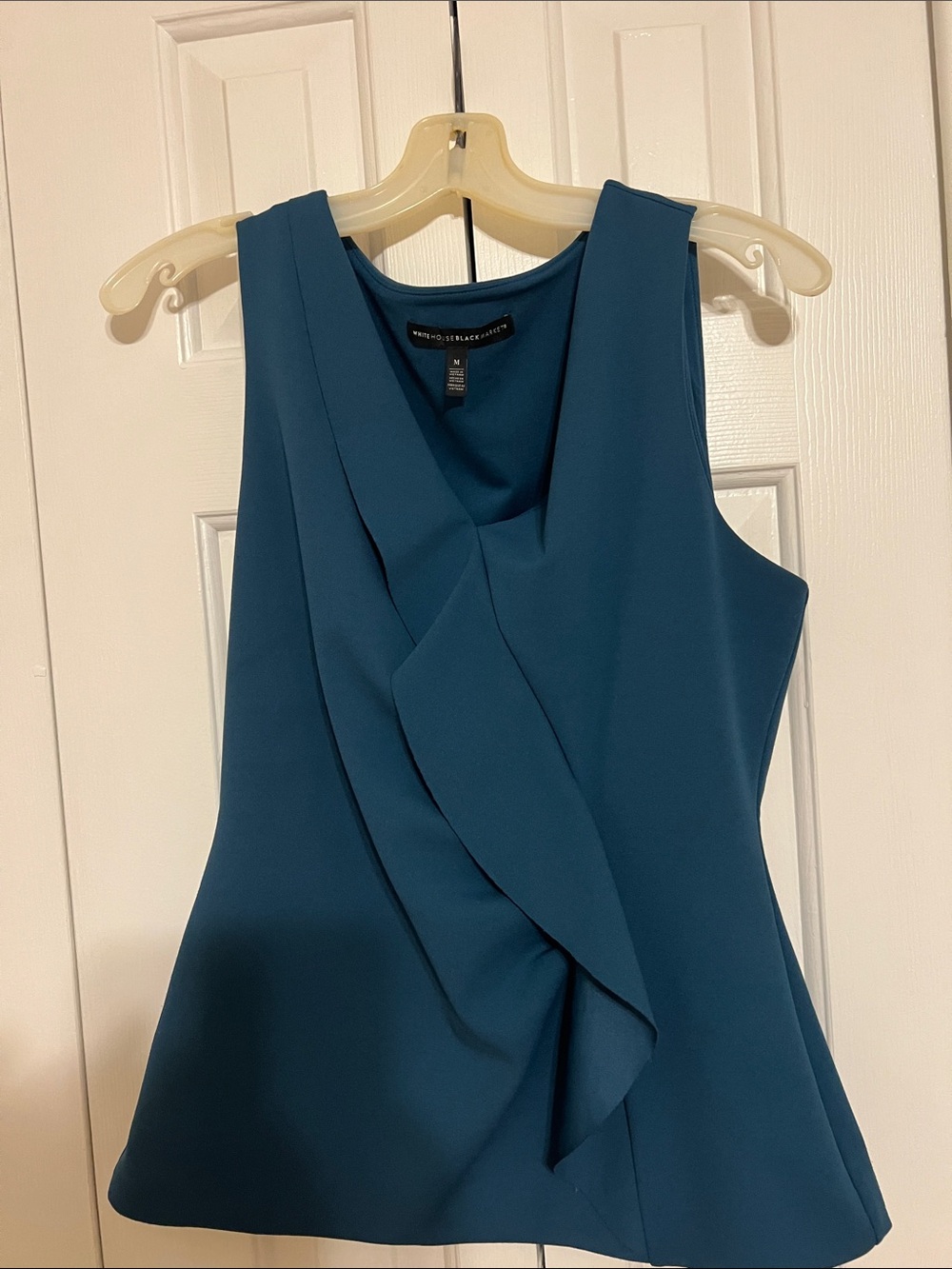 White House Black Market Teal Sleeveless Ruffle Front Top